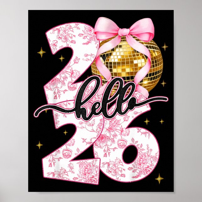 Affiche Happy New Year 2026 Disco Ball Bow New Year's Eve  (Devant)