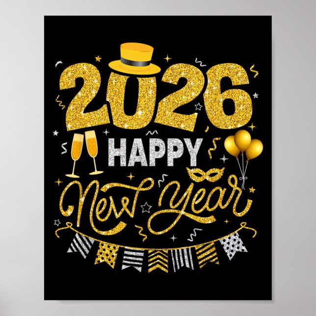 Affiche Happy New Year 2026 Fireworks Countdown New Years  (Devant)
