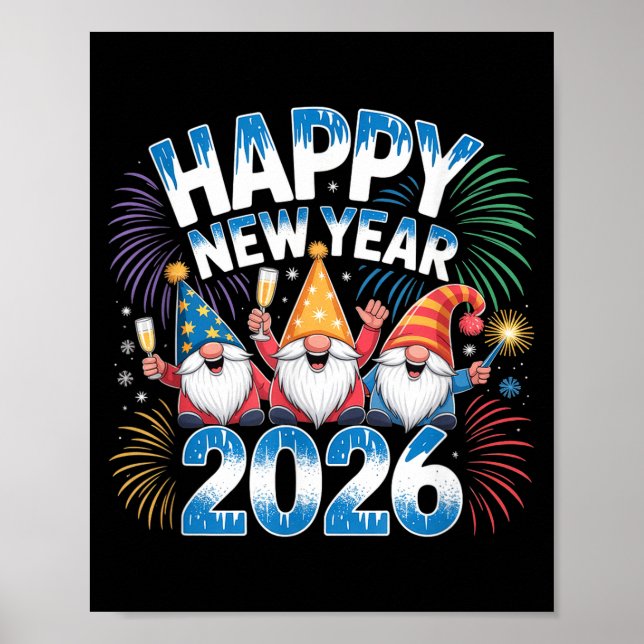 Affiche Happy New Year 2026 Gnomes Family Party New Years  (Devant)