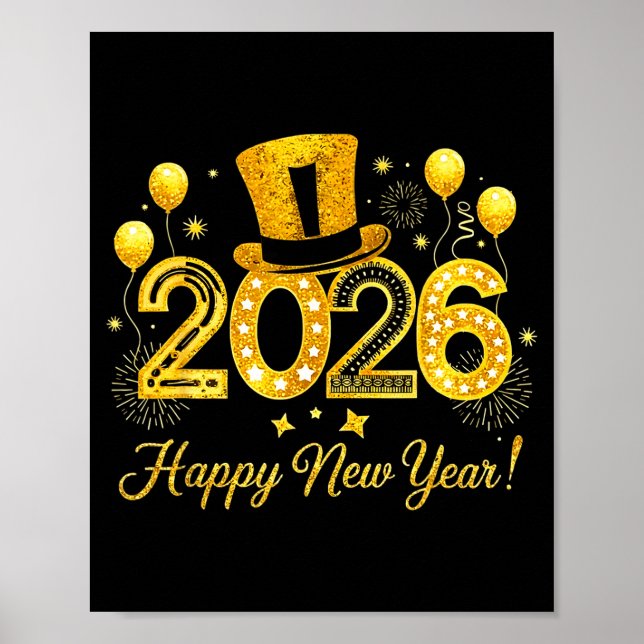 Affiche Happy New Year 2026 Top Hat Balloons Party New Yea (Devant)