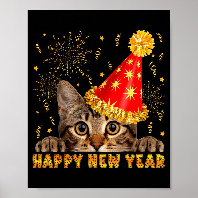 Affiche Happy New Year Cat Party Hat New Years Eve Party 2 (Devant)