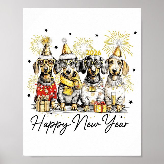 Affiche Happy New Year Dachshund Dog Lover 2026 New Year H (Devant)