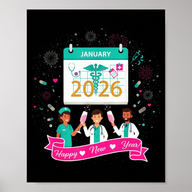 Affiche Happy New Year Nurse Shirt; Cute Medical Staff 202 (Devant)