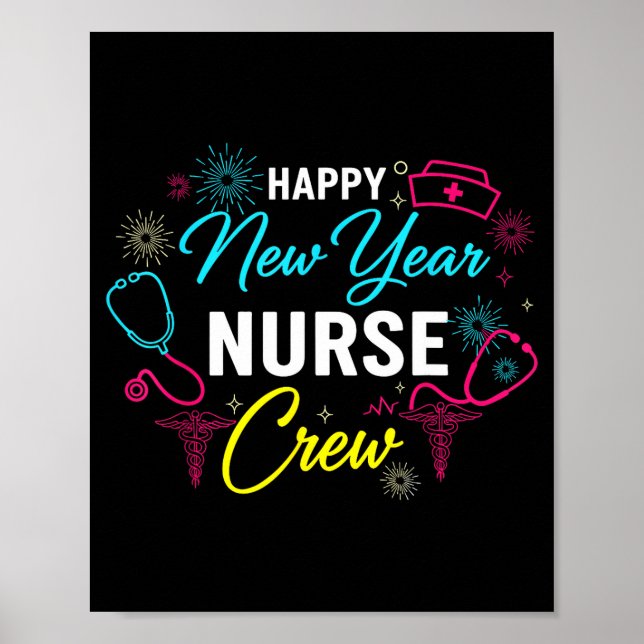 Affiche Happy New Year Nurse Shirt, Fireworks Stethoscope  (Devant)
