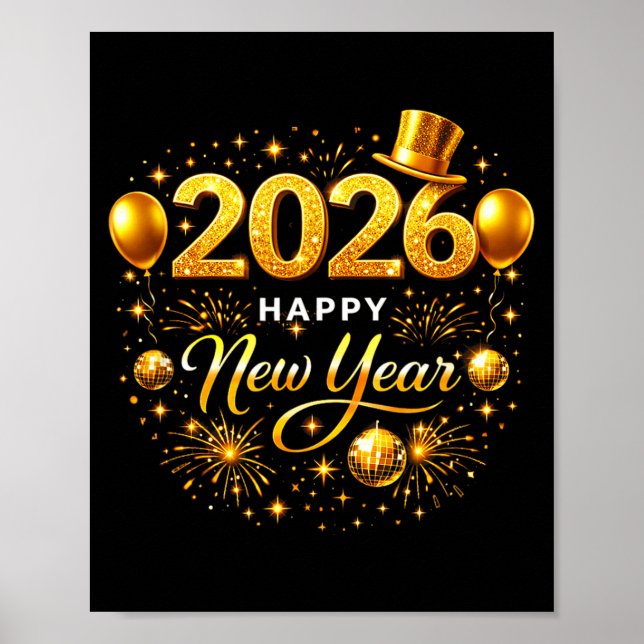 Affiche Happy New Year Party 2026 Ballon Family Matching M (Devant)