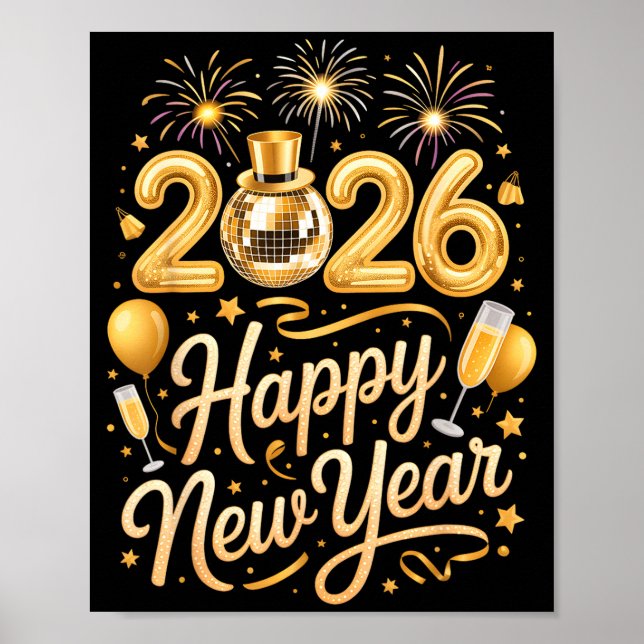 Affiche Happy New Year Party 2026 Funny Balloon Family Mat (Devant)
