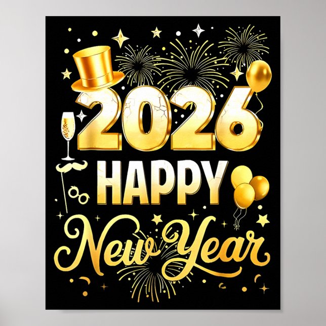 Affiche Happy New Year Party 2026 Funny Balloon Family Mat (Devant)