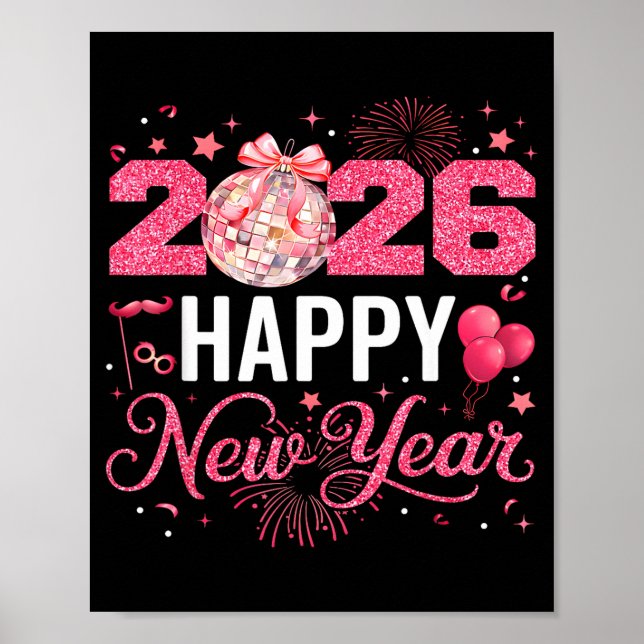 Affiche Happy New Year Party 2026 Funny Disco Ball Family  (Devant)