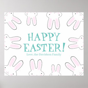 Affiche Happy Pâques mignon lapin lapins sur mesure texte 