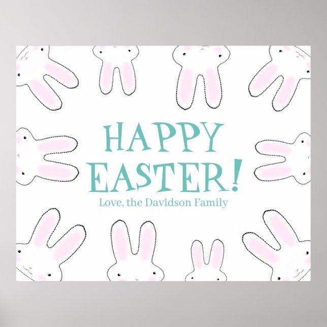 Affiche Happy Pâques mignon lapin lapins sur mesure texte  (Devant)