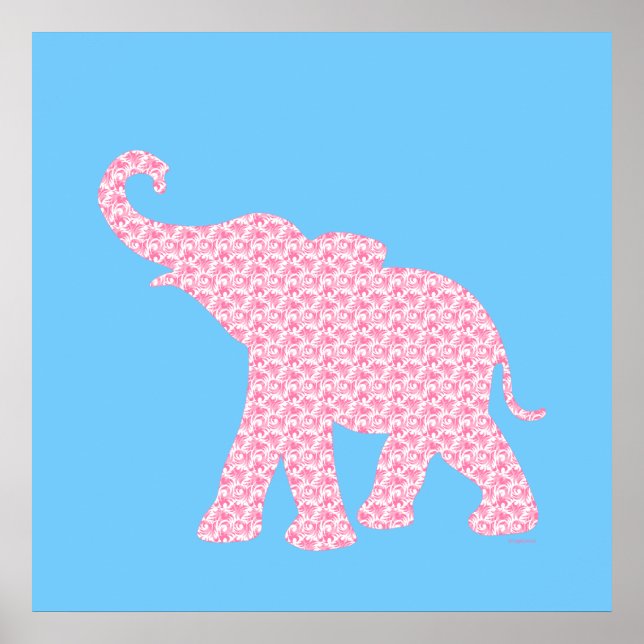 Affiche Happy Pink Elephant Art Pattern Cute (Devant)