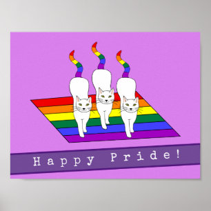 Affiche Happy Pride LGBT Cats With Rainbow Flag