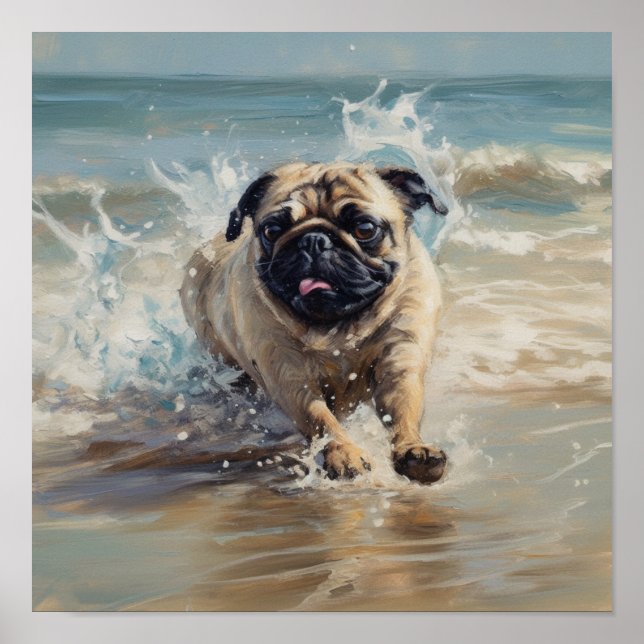 Affiche Happy Pug à la Plage (Devant)