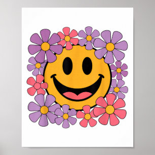 Affiche Happy Retro Daisy Smile Face Preppy Hommes esthéti