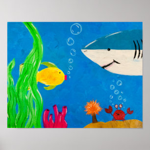 Affiche Happy Shark Paint Print