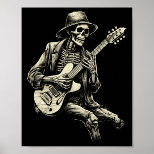 Affiche Happy Skeleton Guitar Guy Éffrayant Halloween Rock