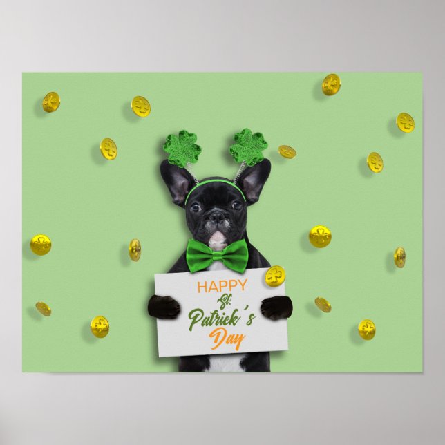 Affiche Happy St. Patrick’s Day Cute French Bulldog Clover (Devant)