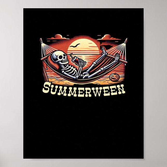 Affiche Happy Summerween Skeleton Drink été Halloween C (Devant)