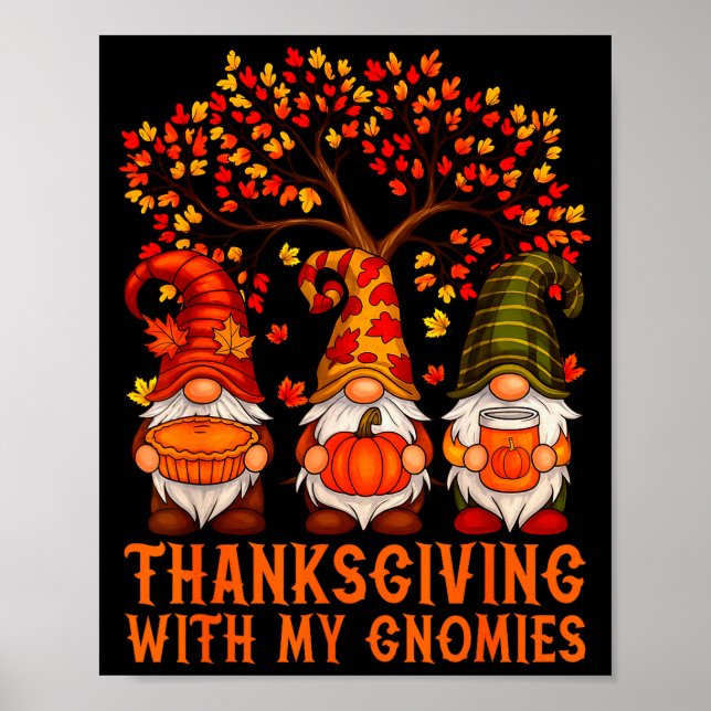 Affiche Happy Thanksgiving Cute Gnomes Pumpkin Autumn Leav (Devant)