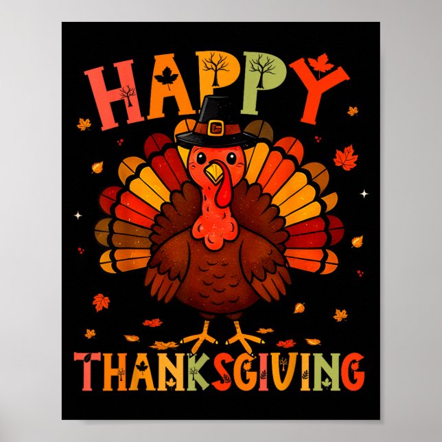 Affiche Happy Thanksgiving Funny Turkey Day Family Dinner  (Devant)