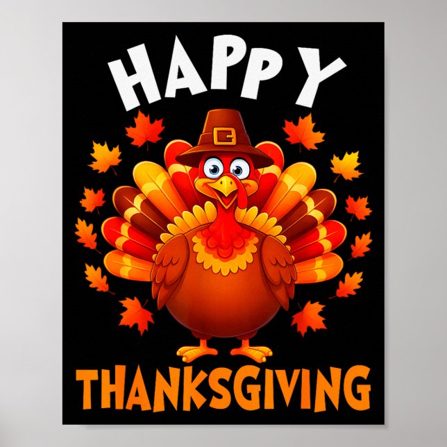 Affiche Happy Thanksgiving Funny Turkey Family Dinner Than (Devant)