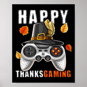 Affiche Happy Thanksgiving Video Game Controller Pilgrim C