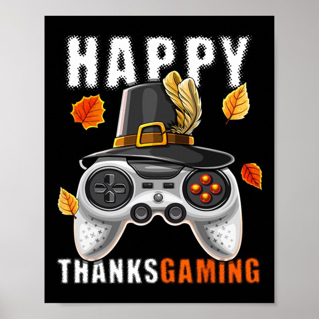 Affiche Happy Thanksgiving Video Game Controller Pilgrim C (Devant)
