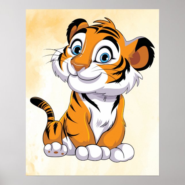 Affiche Happy Tiger Cartoon Art Print! Cute Tiger Mur Art (Devant)