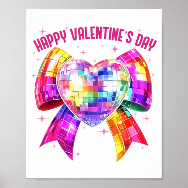 Affiche Happy Valentine's Day Coquette Disco Ball Heart Gi (Devant)