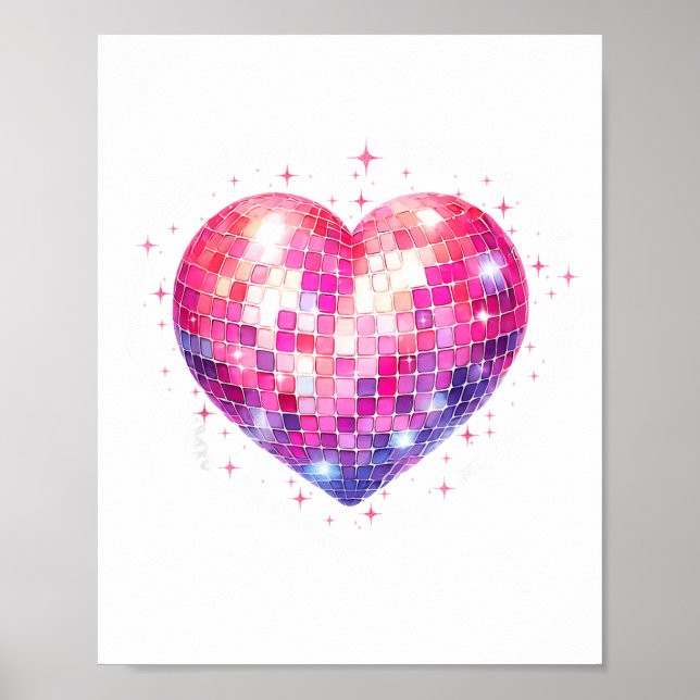 Affiche Happy Valentine's Day Coquette Nk Disco Ball Heart (Devant)