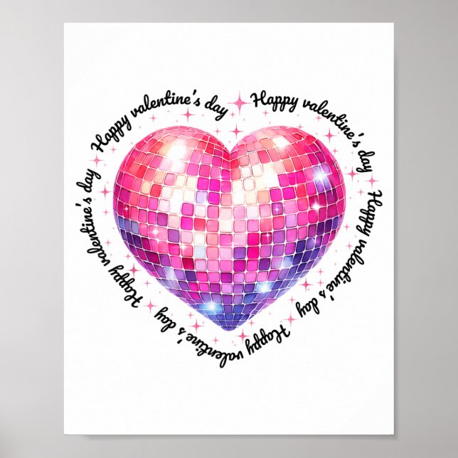 Affiche Happy Valentine's Day Coquette Nk Disco Ball Heart (Devant)