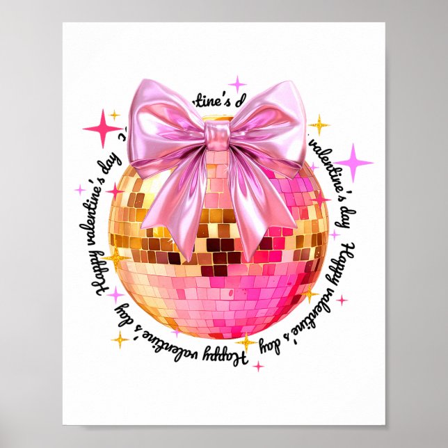 Affiche Happy Valentine's Day Funny Coquette Disco Ball Gi (Devant)