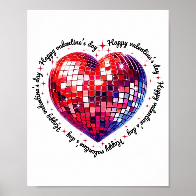 Affiche Happy Valentine's Day Funny Coquette Red Disco Bal (Devant)