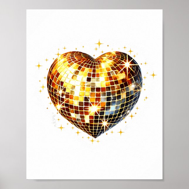 Affiche Happy Valentine's Day Funny Gold Coquette Disco Ba (Devant)