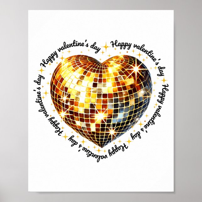 Affiche Happy Valentine's Day Funny Gold Coquette Disco Ba (Devant)