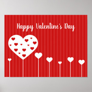 Affiche Happy Valentine's Day Lovely Red White Hearts