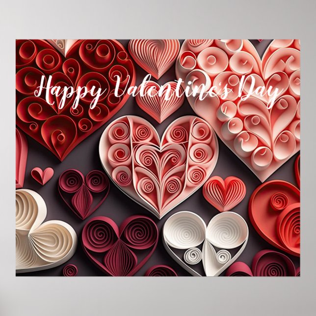 Affiche Happy Valentine's Day Red and Pink Hearts (Devant)