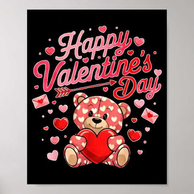 Affiche Happy Valentines Day Women Cute Bear Valentine Hea (Devant)