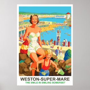 Affiche Happy woman on Weston Super Mare