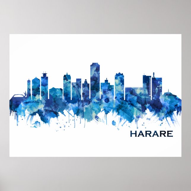 Affiche Harare Zimbabwe Skyline Blue (Devant)