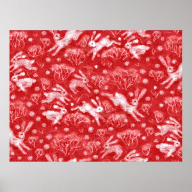 Affiche Hares Fil de neige lapins blancs Animaux d'hiver R (Devant)