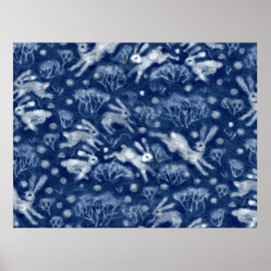 Affiche Hares Neige Champ Blanc lapins d'hiver Animaux d'h