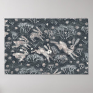 Affiche Hares Neiges lapins blancs Animaux d'hiver Gris