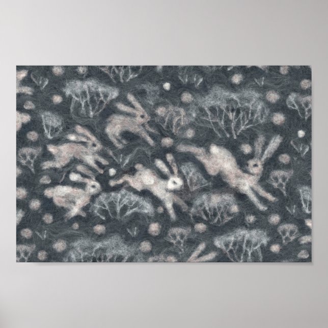 Affiche Hares Neiges lapins blancs Animaux d'hiver Gris (Devant)