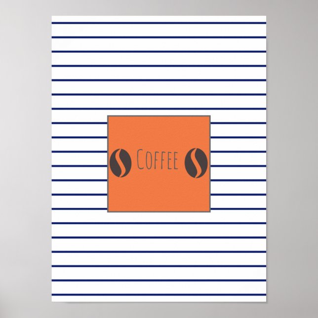 Affiche Haricots de Café Funky Rayures Bleues Assi (Devant)
