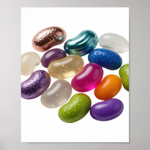AFFICHE HARICOTS JELLY COLORÉS ARGENT SUR FOND NOIR