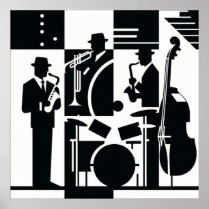 Affiche Harlem Renaissance Jazz Trio noir et blanc