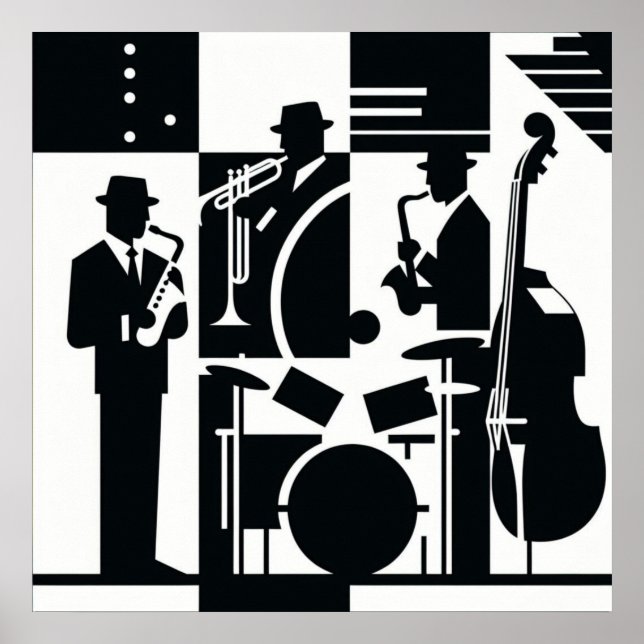 Affiche Harlem Renaissance Jazz Trio noir et blanc (Devant)