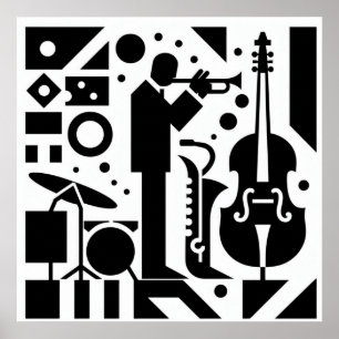 Affiche Harlem Renaissance Trumpet Musicien Noir & Blanc