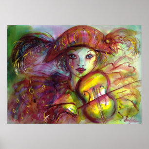 Affiche HARLEQUIN VIOLIN PLAYER / Musique du Carnaval véni